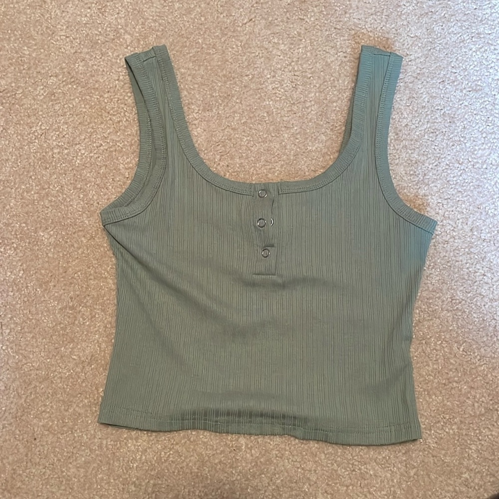 women’s button up tank top crop top green